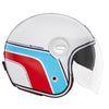 Casque Nox Premium Helmet Jet Heritage Cuir et Heritage Line - Heritage Line Blanc Bleu Rouge