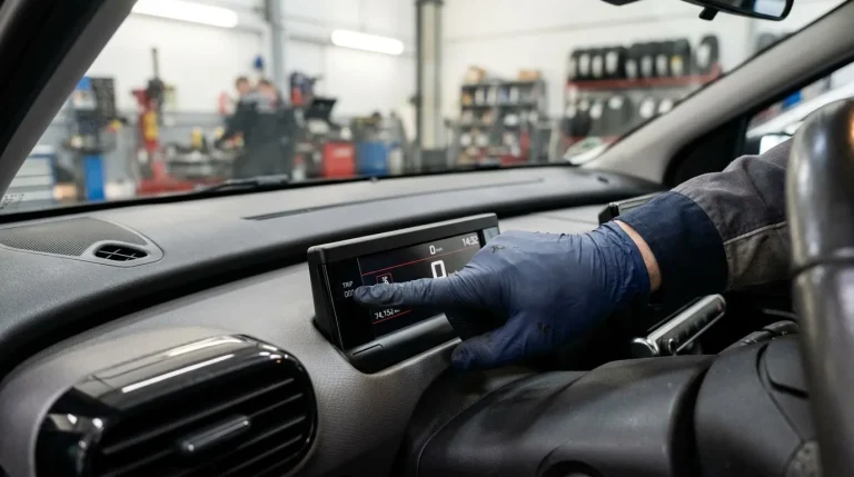 Mécanicien scannant diagnostic voiture atelier garage
