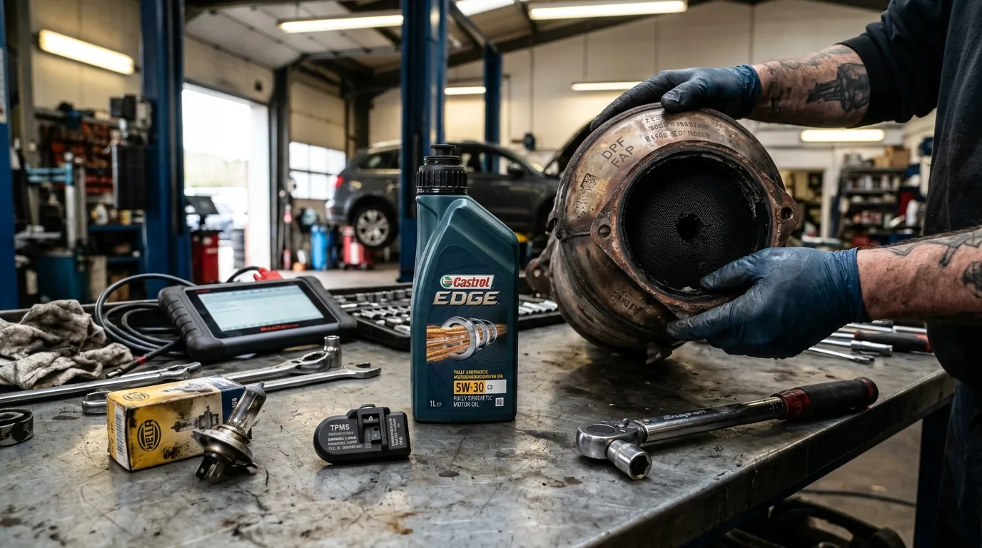 Mécanicien changeant l'huile moteur Castrol Edge en atelier