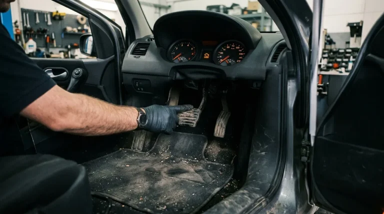 Mécanicien nettoie l'intérieur sale d'une voiture